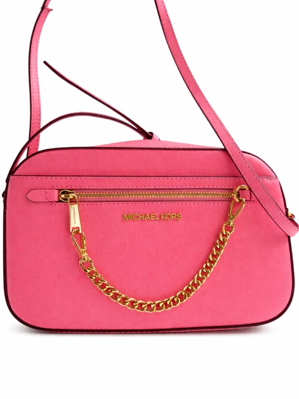 Michael Kors Pink Saffiano Leather Crossbody Chain Bag Gold Hardware